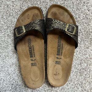 Birkenstock Black and Gold Textured Slides